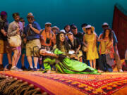 Vancouver native Laura Beckel Thoreson plays Zulma, center, Elvira&#039;s servant and confidante in the Portland Opera&#039;s &quot;The Italian Girl in Algiers.&quot; Top: Katrina Galka as Elvira, left, and Thoreson as Zulma gossip as their characters during rehearsal for &quot;The Italian Girl in Algiers,&quot; which debuts Sunday at the Newmark Theatre in Portland.