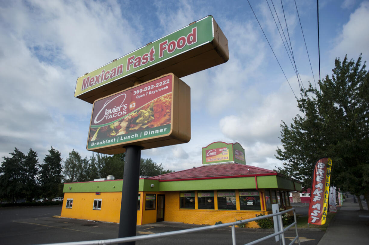 A sign for Javier&#039;s Tacos is seen at 11115 N.E. Fourth Plain Blvd. on Thursday morning, July 7, 2016.