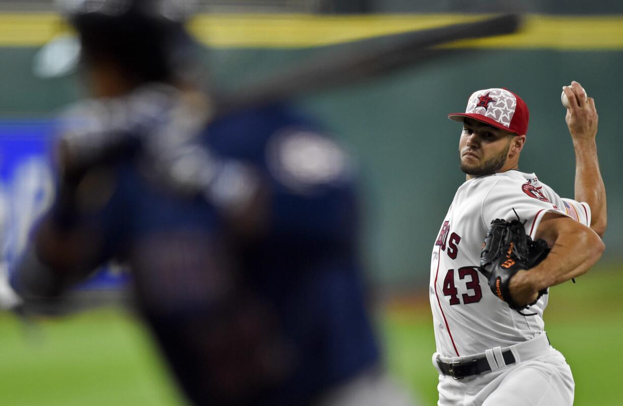 Houston Astros starting pitcher Lance McCullers (43) delivers in the first inning of a baseball game against the Seattle Mariners, Monday, July 4, 2016, in Houston.