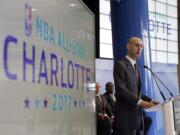 NBA Commissioner Adam Silver speaks during a news conference in 2015 to announce Charlotte, N.C., as the site of the 2017 NBA All-Star basketball game. The NBA is moving the 2017 All-Star Game out of Charlotte because of its objections to a North Carolina law that limits anti-discrimination protections for lesbian, gay and transgender people, Thursday, July 21, 2016.