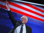 Former Democratic Presidential candidate, Sen. Bernie Sanders, I-Vt., takes the stage during the first day of the Democratic National Convention in Philadelphia , Monday, July 25, 2016.