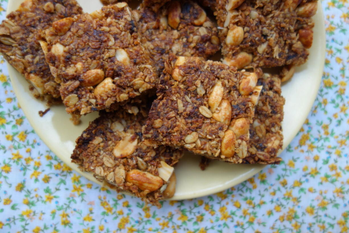 Date, coconut and peanut granola bars.