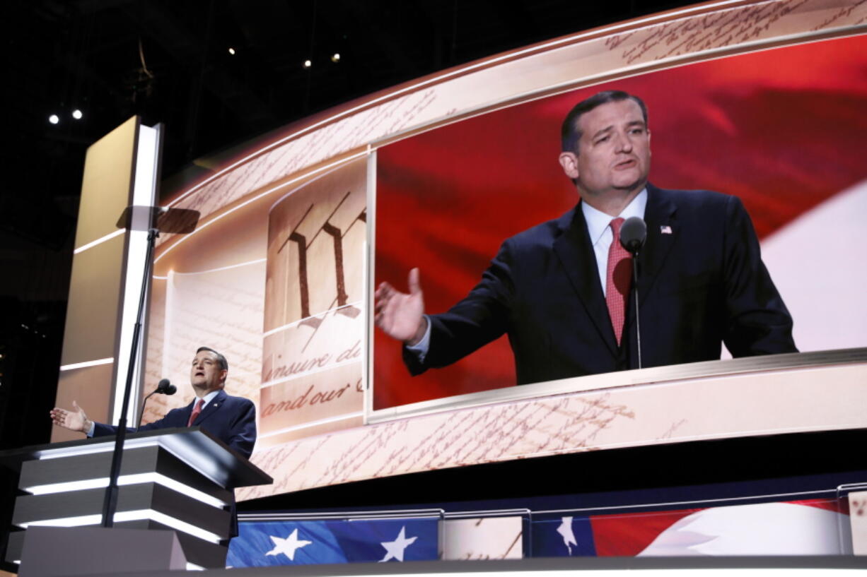 Sen. Ted Cruz, R-Texas, speaks Wednesday during the third day of the Republican National Convention in Cleveland. Washington GOP chair Susan Hutchison confronted Cruz over his refusal to endorse Donald Trump for president.