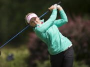 Brooke Henderson, of Canada, hits a tee shot on the third hole during the final round of the LPGA Cambia Portland Classic golf tournament Sunday, July 3, 2016, in Portland, Ore.