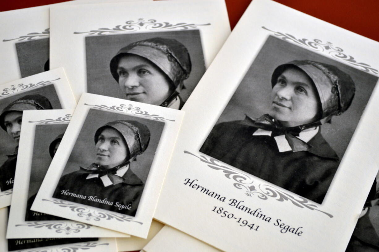 Pamphlets and prayer cards of Sister Blandina Segale sit on a table at the Catholic Center in Albuquerque, N.M.