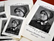 Pamphlets and prayer cards of Sister Blandina Segale sit on a table at the Catholic Center in Albuquerque, N.M.