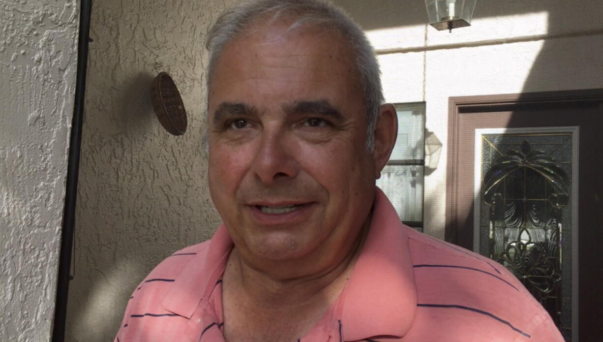 In this image from video, Frank Baressi speaks Thursday during an interview with The Associated Press at his home in Palm Harbor, Fla. Baressi, 62, was the driver of the truck that was hit by a Tesla that Joshua D. Brown, of Canton, Ohio, was operating in self-driving mode, and who was killed in the May 7 accident in Williston, Fla.