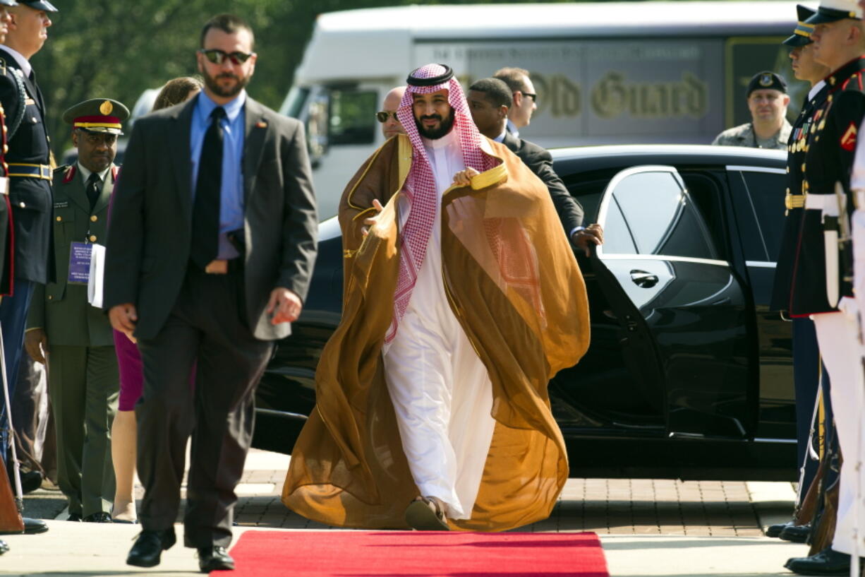 Saudi Arabia Defense Minister Mohammad bin Salman Al Saud arrives to attend the Global Coalition to Counter ISIL Meeting, hosted by Defense Secretary Ash Carter, at Andrews Air Force Base, Md., on Wednesday. Defense and foreign ministers from more than 30 nations are gathering in Washington to plan the next steps in the fight against the Islamic State group and to determine what more they can do as the fights for key cities in Iraq and Syria move forward.