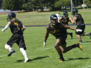 Junior wide receiver Myles Artis (C) during practice at Hudson?s Bay High School, Wednesday August 17, 2016.