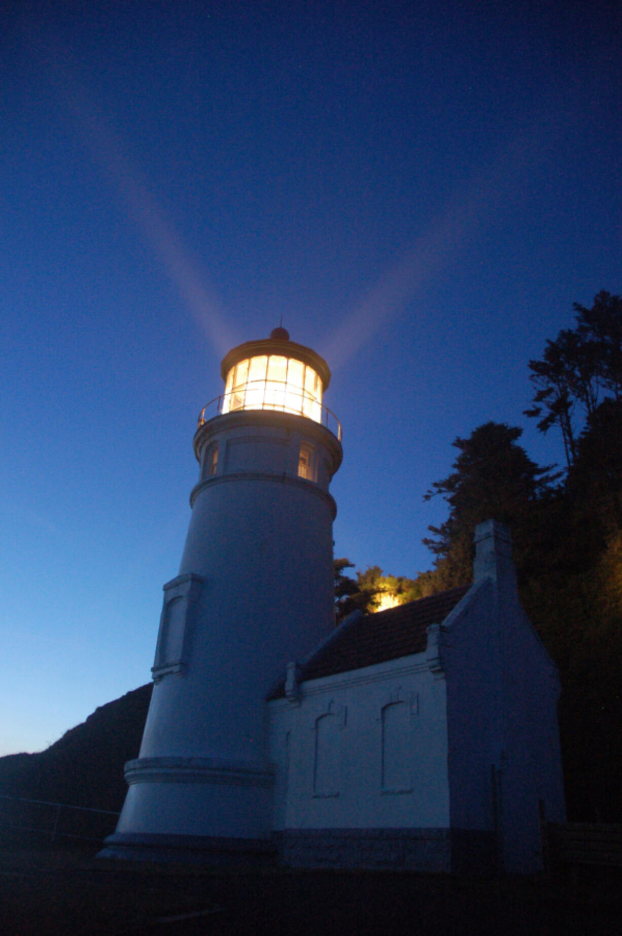 The beam from the Heceta Head Lighthouse near Yachats, Ore., can sometimes be seen from as far away as 20 miles.