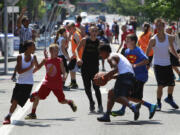 Hoops on the River is a festival of 3-on-3 tournament basketball on the streets in downtown Vancouver.