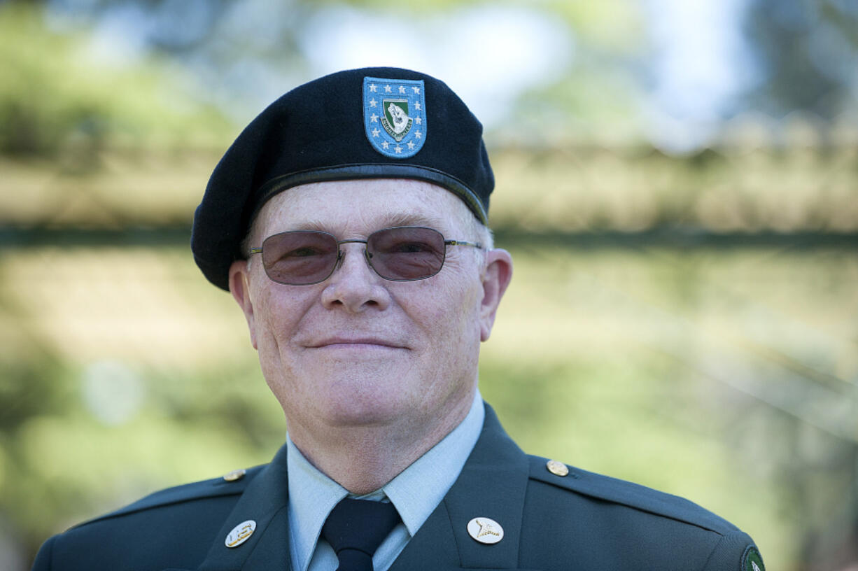 Tim Shotwell, whose 30 years in the Army included two tours in South Korea, attends Friday&#039;s service for Korean War fatality Pfc. William Butz.