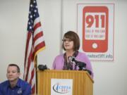 CRESA Operations Manager Kris DeVore speaks about the new text-to-911 system in Oregon and Southwest Washington at CRESA in Vancouver on Tuesday.