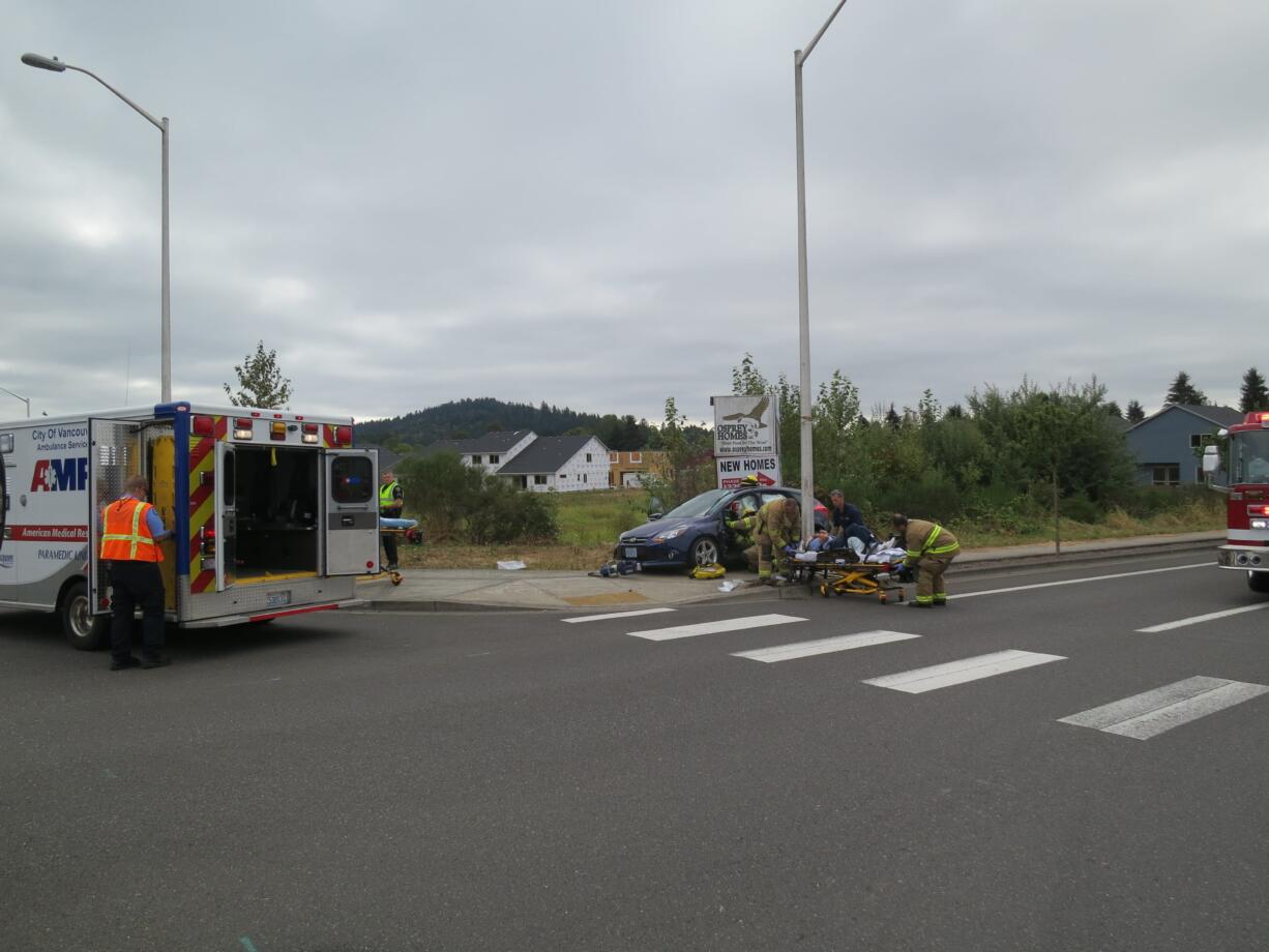 Five were hurt in a T-bone crash between this car and a box truck Wednesday morning in Battle Ground.