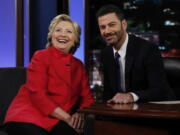 Democratic presidential nominee Hillary Clinton pauses to pose for a photograph Monday as she talks with Jimmy Kimmel during taping of &quot;Jimmy Kimmel Live!&quot; in Los Angeles.