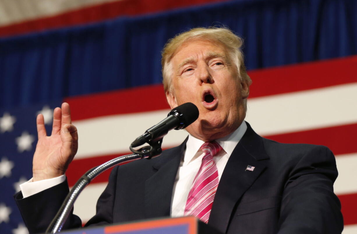 Republican presidential candidate Donald Trump speaks at a campaign rally in Fredericksburg, Va.