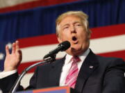 Republican presidential candidate Donald Trump speaks at a campaign rally in Fredericksburg, Va.