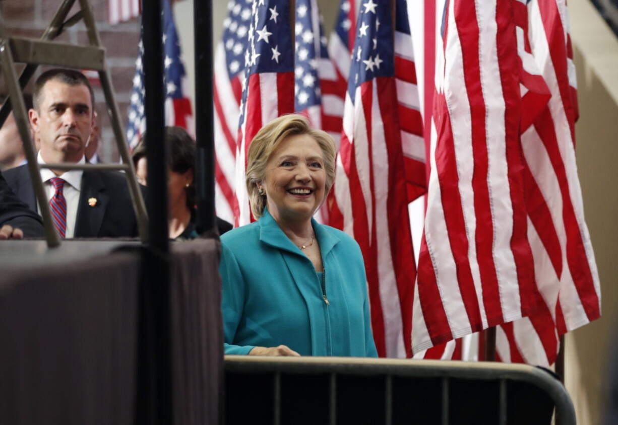 Democratic presidential candidate Hillary Clinton leaves a campaign event at Truckee Meadows Community College, in Reno, Nev., Thursday, Aug. 25, 2016.