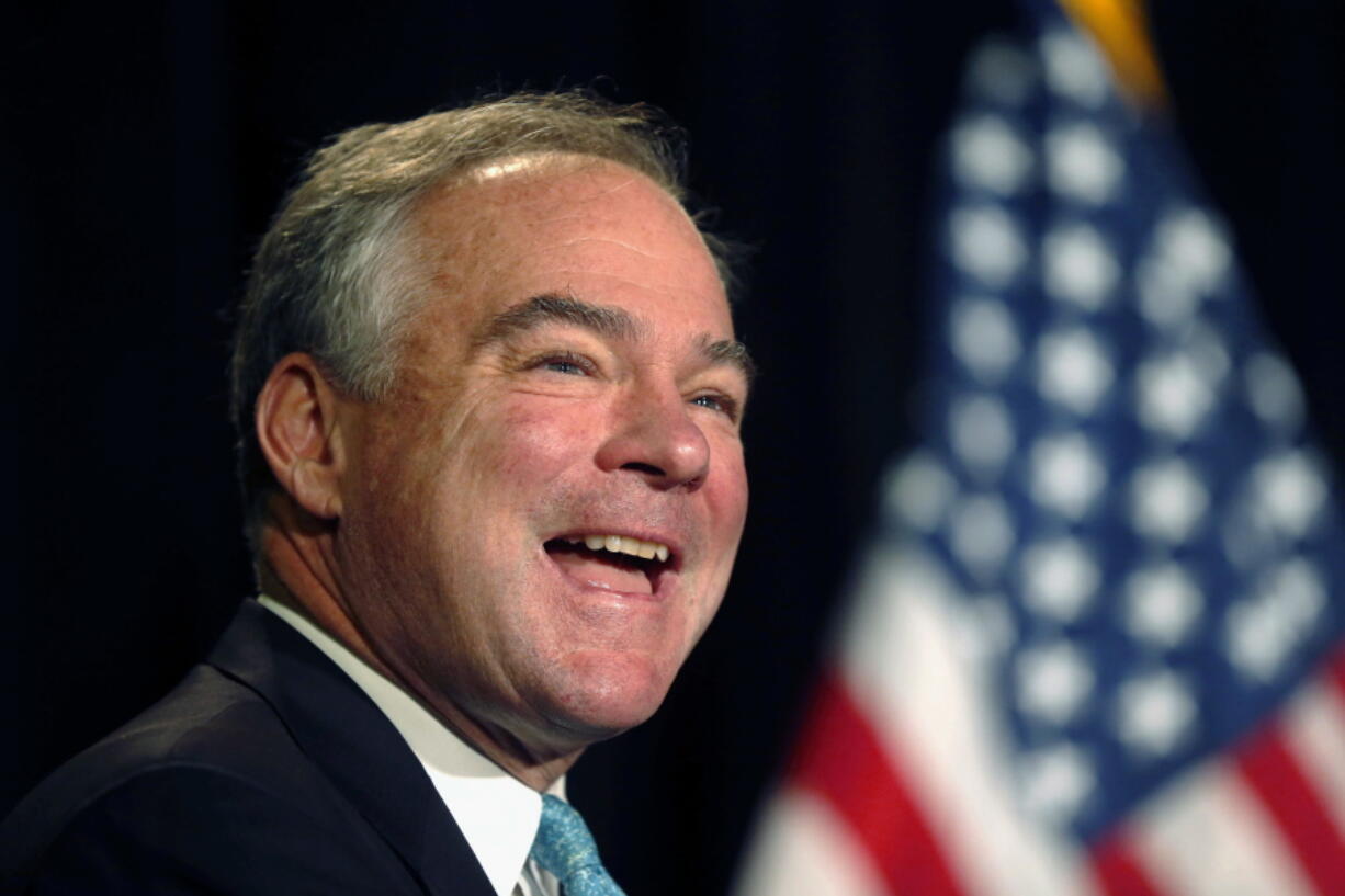 Democratic vice presidential candidate Sen. Tim Kaine, D-Va., speaks to the Progressive National Baptist Convention in New Orleans. Kaine is set to try and shore up labor support with a little help from his father.