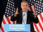 Democratic vice presidential candidate, Sen. Tim Kaine, D-Va., speaks during a policy discussion event with the press before a meeting with Florida mayors at Southwest Focal Point Senior Center in Pembroke Pines, Fla., Saturday, Aug. 27, 2016.