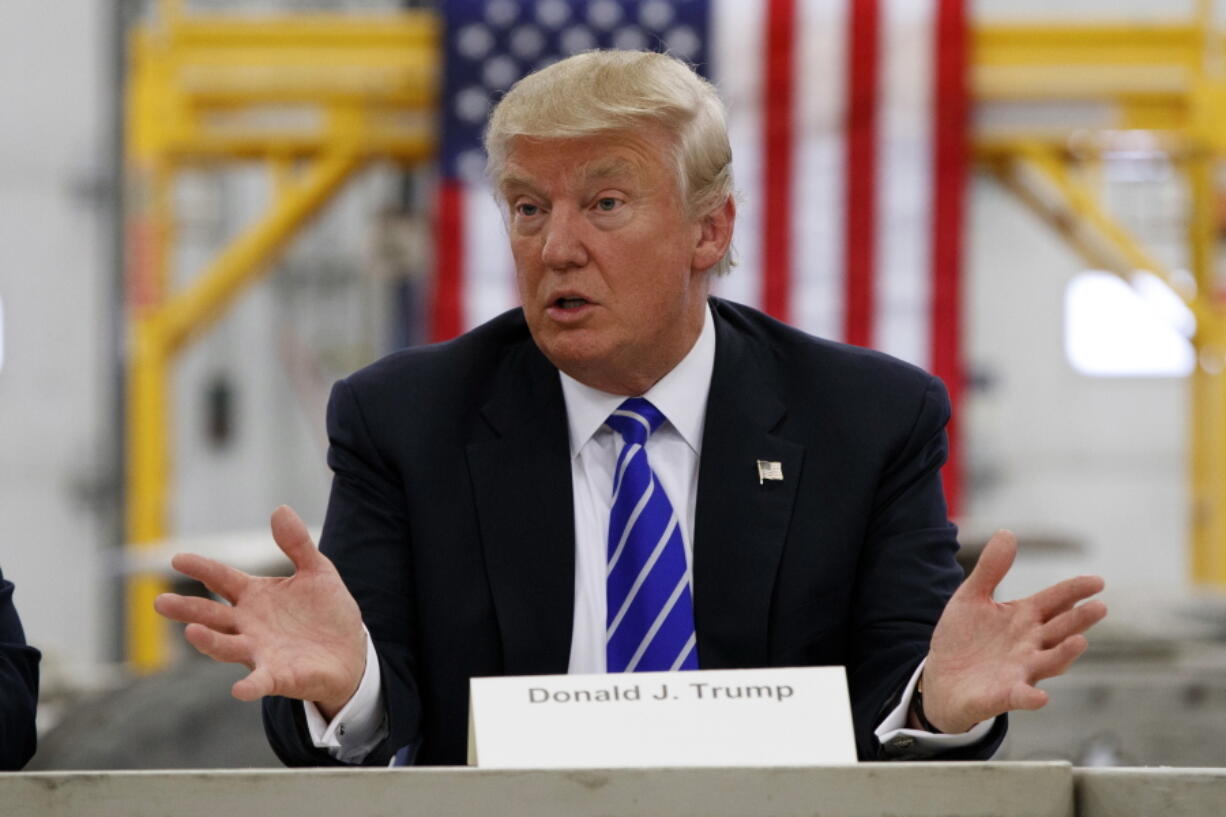 Republican presidential candidate Donald Trump speaks during a coal mining roundtable at Fitzgerald Peterbilt in Glade Spring, Va.