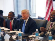 Republican presidential candidate Donald Trump holds a roundtable meeting with the Republican Leadership Initiative in his offices at Trump Tower in New York, Thursday, Aug. 25, 2016. Dr. Ben Carson is second from left.