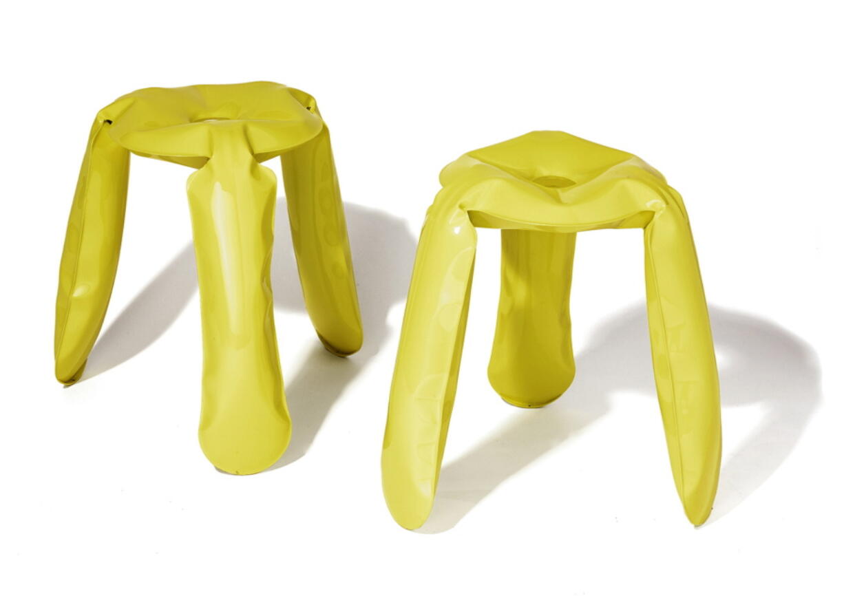 Polish designer Oskar Zieta&#039;s Plopp Jr. stool looks like a blown-up balloon chair, but it is made of steel. It comes in taxicab yellow and fire engine red, among others. In the furniture world, a stool is one of the most versatile pieces.