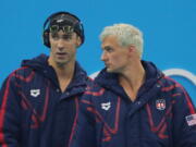 United States&#039; Michael Phelps and United States&#039; Ryan Lochte arrive for the final of the men&#039;s 4x200-meter freestyle relay during the swimming competitions at the 2016 Summer Olympics on Aug. 9 in Rio de Janeiro, Brazil.