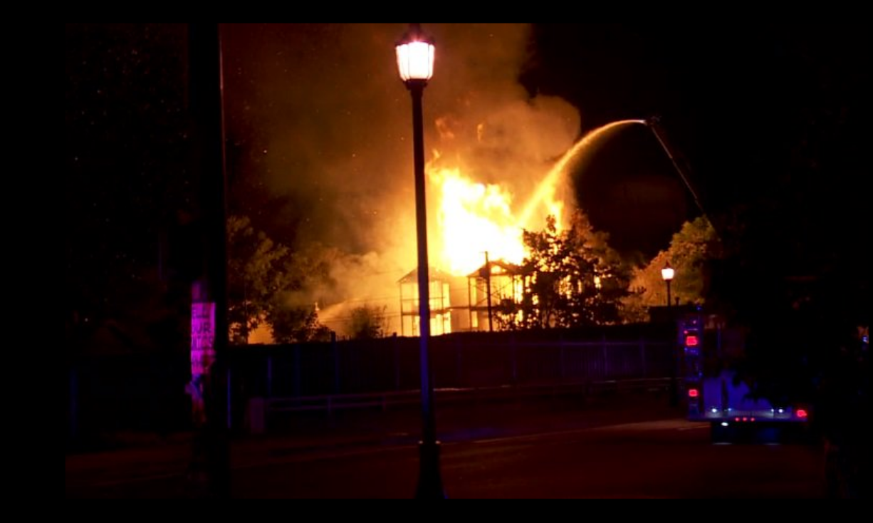 A two-alarm fire destroyed a home under construction in North Portland on Wednesday morning.