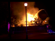 A two-alarm fire destroyed a home under construction in North Portland on Wednesday morning.