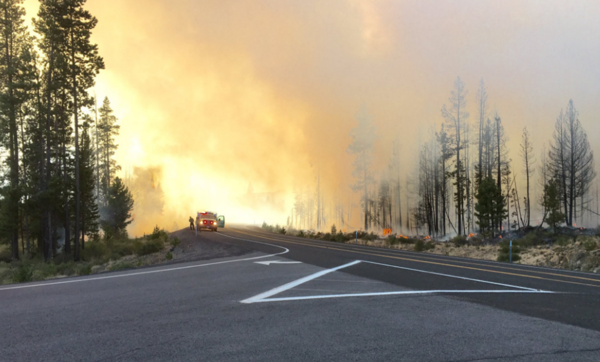 Crews battling brush fire near Sunriver.