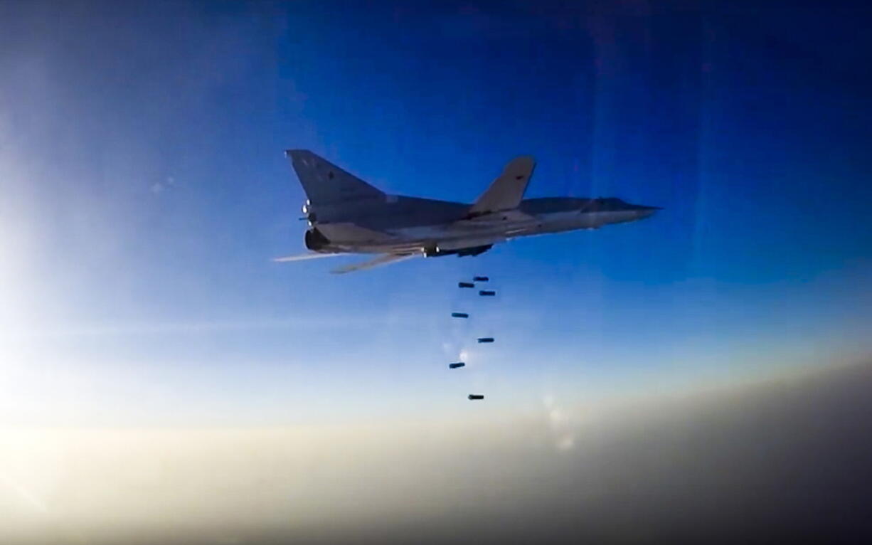 Russian long range bomber Tu-22M3 flies during an air strike over Aleppo region of Syria on Tuesday. Russia&#039;s Defense Ministry said on Tuesday Russian warplanes have taken off from a base in Iran to target Islamic State fighters in Syria.