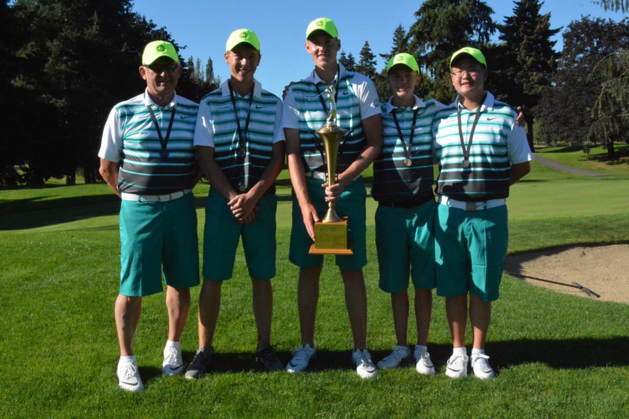 Hogan Cup champions (from left) captain Steve Hagen, Mayson Tibbs, Spencer Tibbits, Craig Ronne and Samuel Pyon made up Team Oregon I.