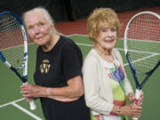 Jean &quot;Sunny&quot; Schiffmann, 92, left, and Jean Hays, 91, will play in the USTA National Women&#039;s 70, 80, 90 Indoor Championships at Club Green Meadows.