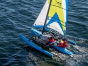 Team Vantucky, consisting of Vancouver&#039;s Kevin and Justin Bay, sail their 17-foot rotomolded plastic Windrider trimaran during the Race to Alaska, a 710-mile race from Victoria, B.C., to Ketchikan, Alaska.