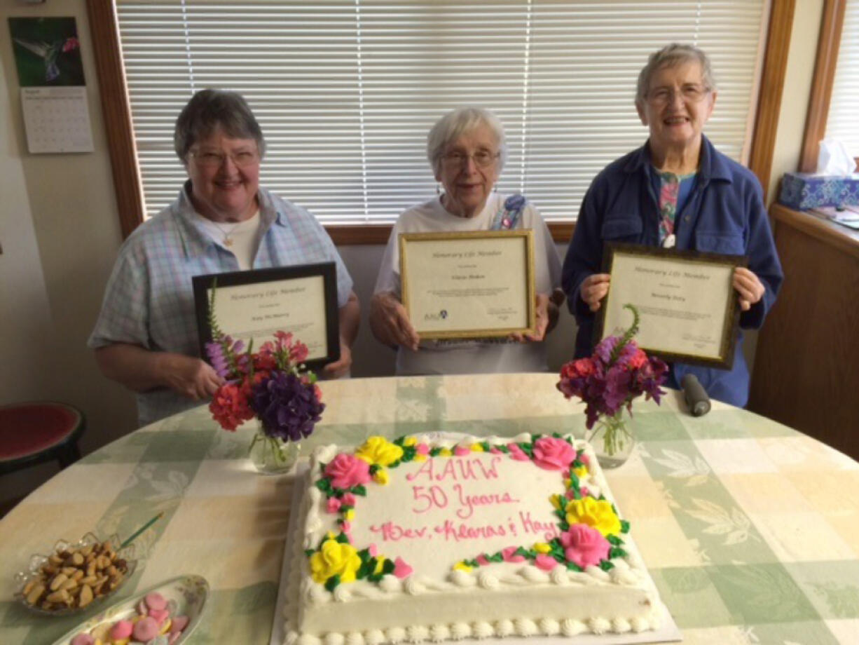 Hudson&#039;s Bay: The American Association of University Women Hudson&#039;s Bay branch honored Kay McMurry, from left, Klaras Ihnken and Beverly Doty for their 50 years of service with the organization.