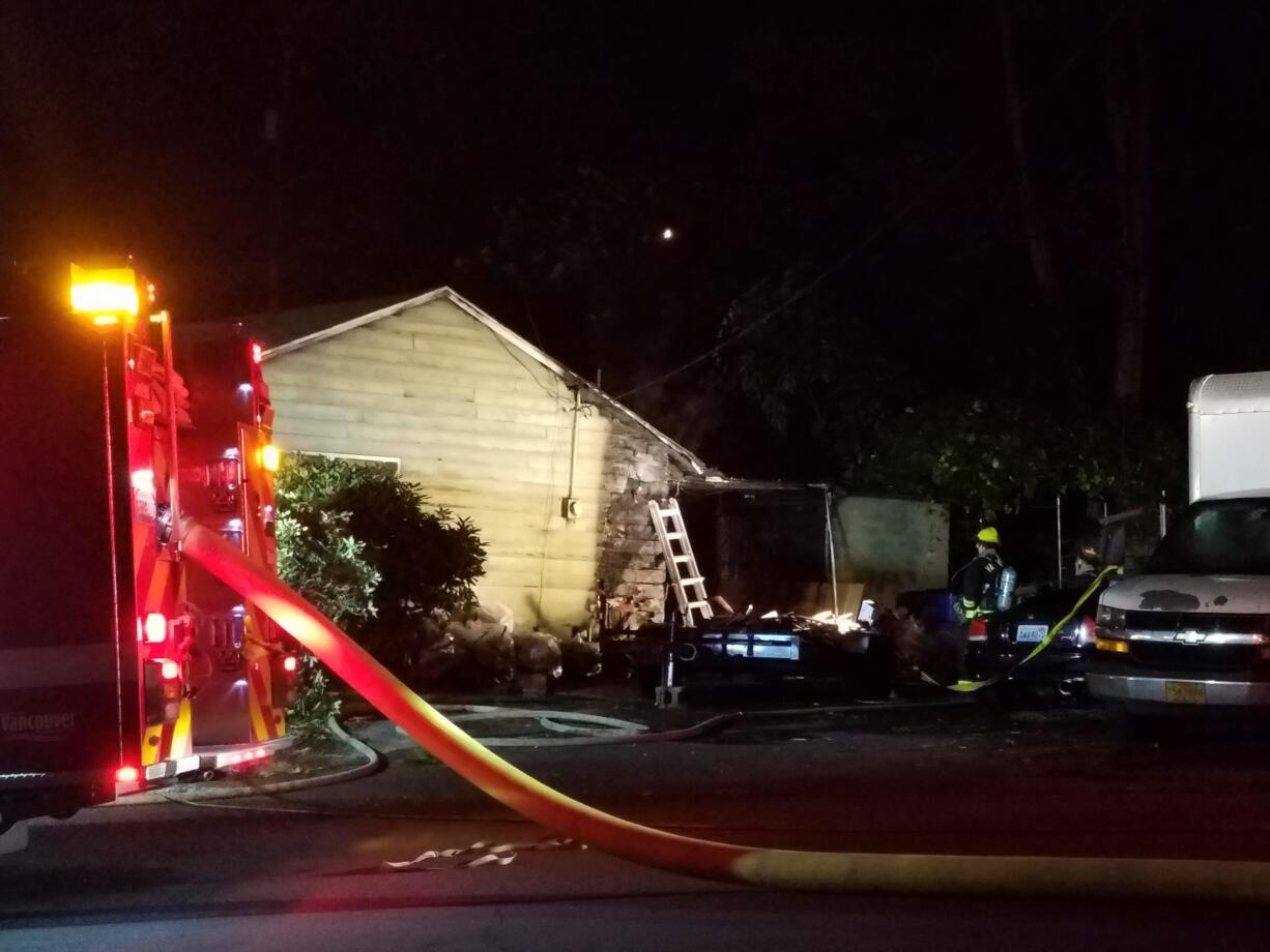 A fire late Sunday night heavily damaged a house in Vancouver's Maplewood neighborhood.