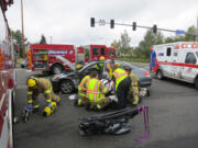 One person was hurt in a T-bone crash around noon Monday in Battle Ground.