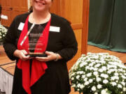 Hazel Dell: National Women&#039;s Coalition Against Violence &amp; Exploitation President Michelle Bart accepts the 2016 Grassroots Impact Award from the Nonprofit Network of Southwest Washington.