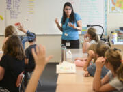 Michelle Sedgley teaches 28 fourth- and fifth-graders in a blend class at South Ridge Elementary School. The district started using blend classes last year to deal with an enrollment boom caused by the city&#039;s fast-growing population.