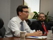 Attorney General Bob Ferguson, a Democrat, and Libertarian challenger Joshua Trumbull talk Monday, Sept. 26, 2016 with The Columbian editorial board.