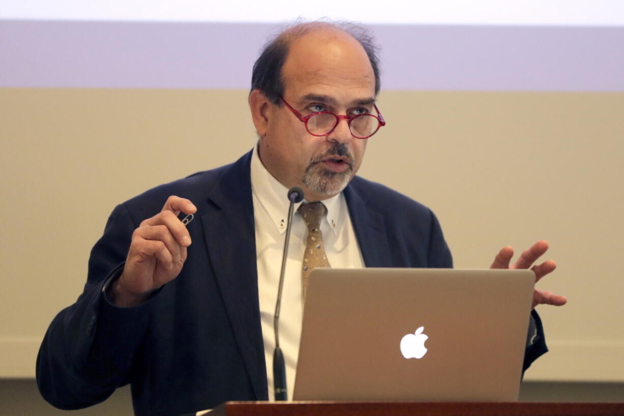 Chief investigator Professor Freddie Hamdy speaks during a press briefing to announce the results of the world&#039;s first and largest trial into treatment for prostate cancer in London. Men with early prostate cancer who choose to closely monitor their disease are just as likely to survive at least 10 years as those who have surgery or radiation, finds a major study that directly tested and compared these options.