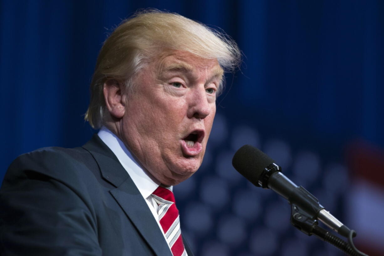 Republican presidential candidate Donald Trump speaks during a campaign rally Thursday in Aston, Pa.