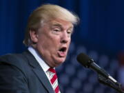 Republican presidential candidate Donald Trump speaks during a campaign rally Thursday in Aston, Pa.