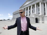 Libertarian presidential candidate, former New Mexico Gov. Gary Johnson leaves May 18 the Utah State Capitol after meeting with legislators, in Salt Lake City.