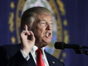 Republican presidential candidate Donald Trump speaks at a campaign rally in Bedford, N.H.