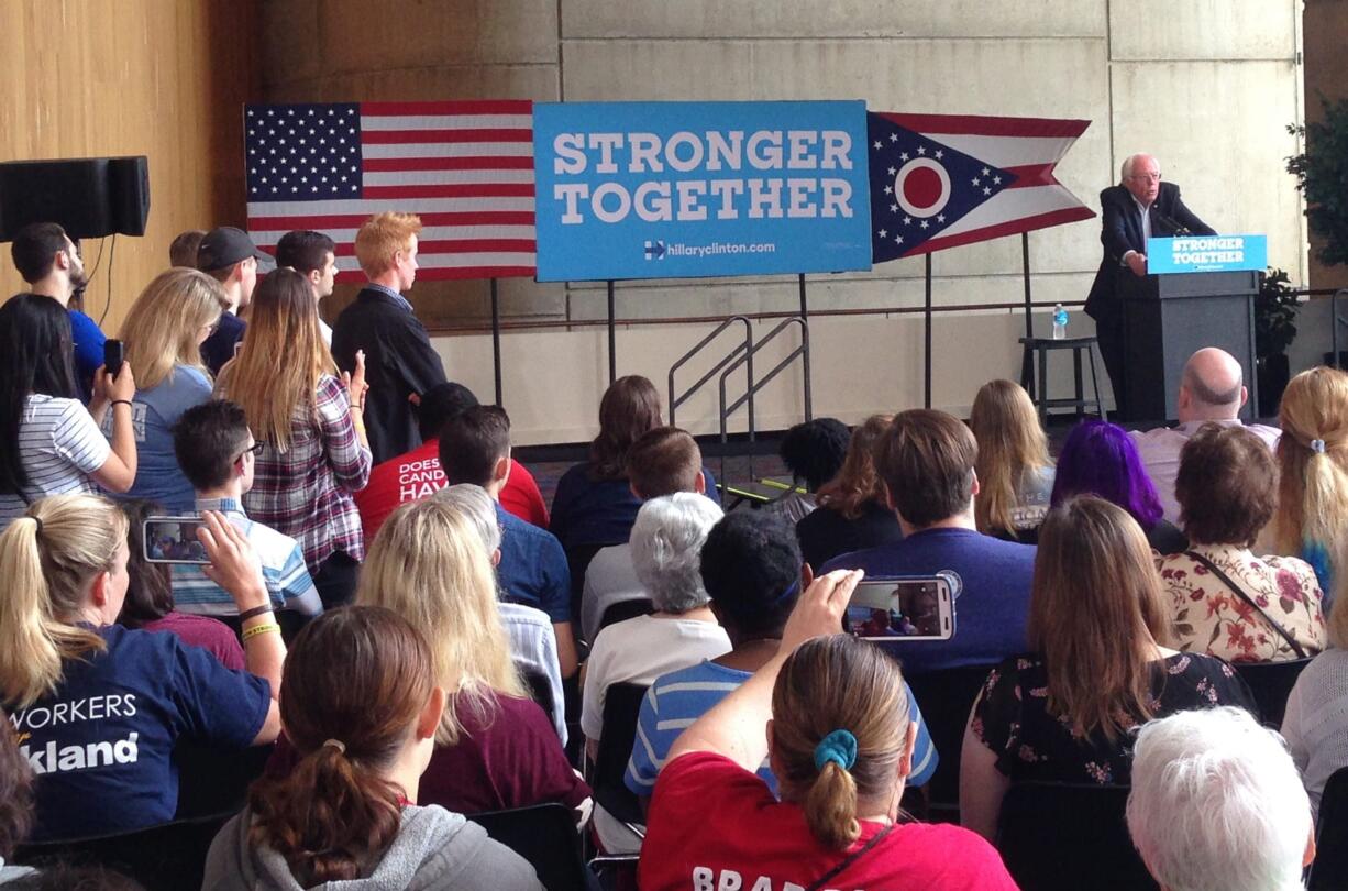 Sen. Bernie Sanders' speaks to an audience at the University of Akron on Saturday, Sept. 17, 2016 in Akron, Ohio.