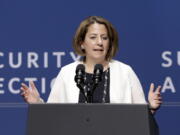 Assistant to the President for Homeland Security and Counterterrorism Lisa Monaco speaks at the White House Summit on Cybersecurity and Consumer Protection in Stanford, Calif., on Feb. 13, 2015.  Monaco said Wednesday, Sept. 14, 2016, that it would be very hard for someone to hack into America&#039;s voting systems in a way that could alter an election outcome. Monaco, speaking at an event commemorating the 10-year anniversary of the Justice Department&#039;s national security division, said election systems by and large are not hooked up to the Internet and are diffusely operated by state and local governments.