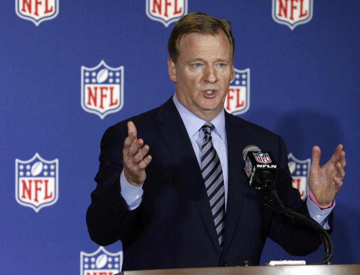 NFL commissioner Roger Goodell answers reporter&#039;s questions at an NFL owner&#039;s meeting in Charlotte N.C.