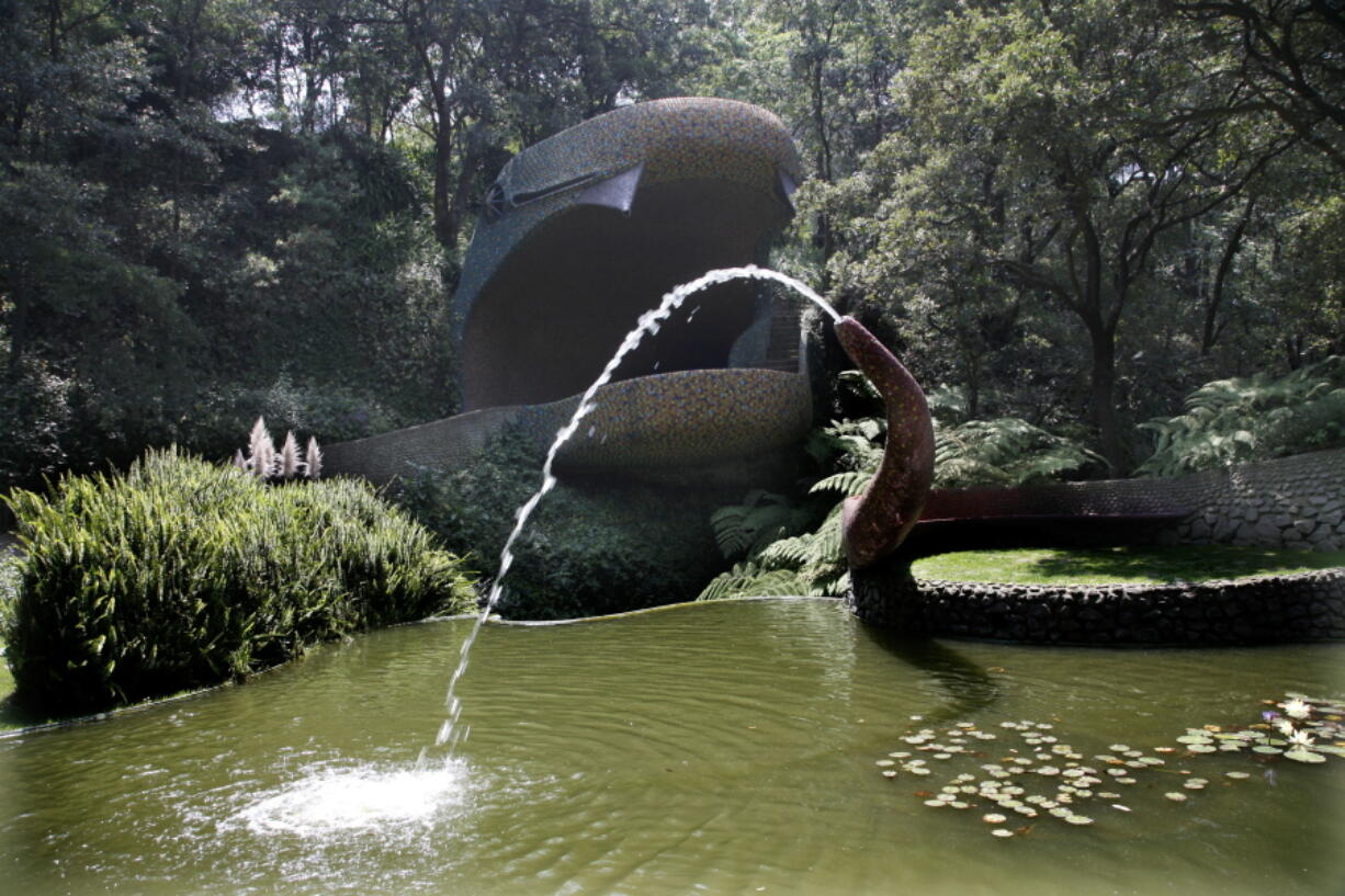 A fountain on the grounds of the architectural project, the &quot;Nest of Quetzalcoatl,&quot; on the outskirts of Mexico City was designed by Architect Javier Senosiain.